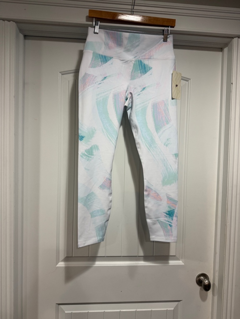 Fabletics Leggings Women's White Pastel Color Splash Ankle Leggings Size Large .